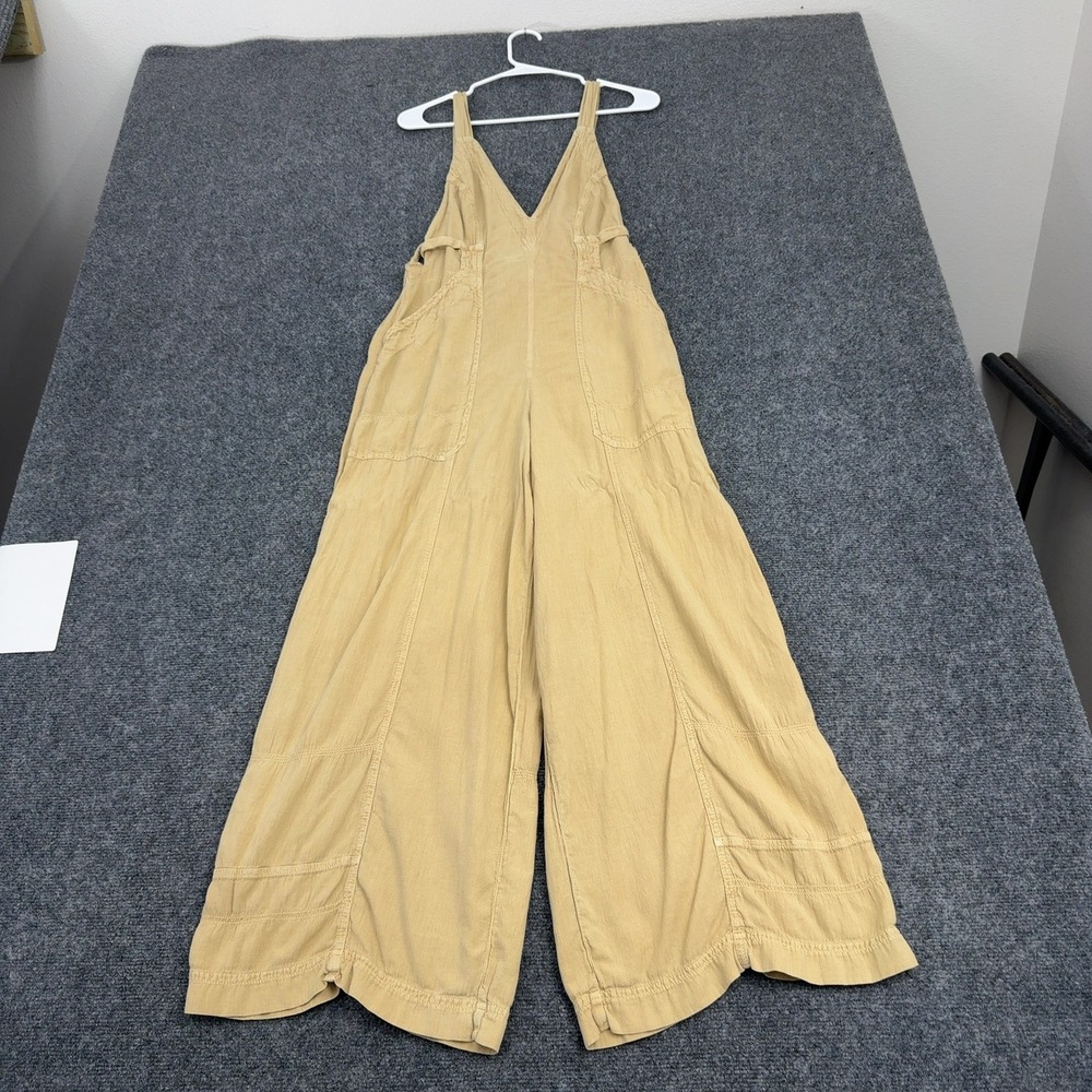 Free People Jumpsuit Womens S Tan Wide Leg V-Neck Boho Casual